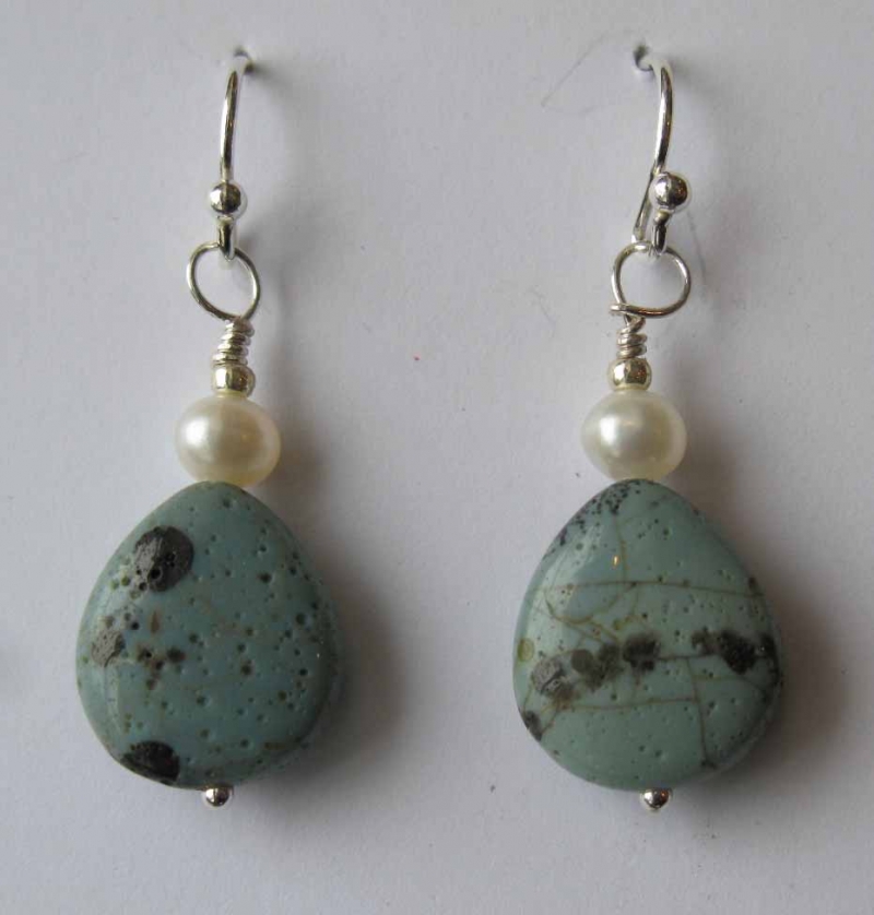 Leland Blue Stone Earrings - Teardrop Ovals with Pearls